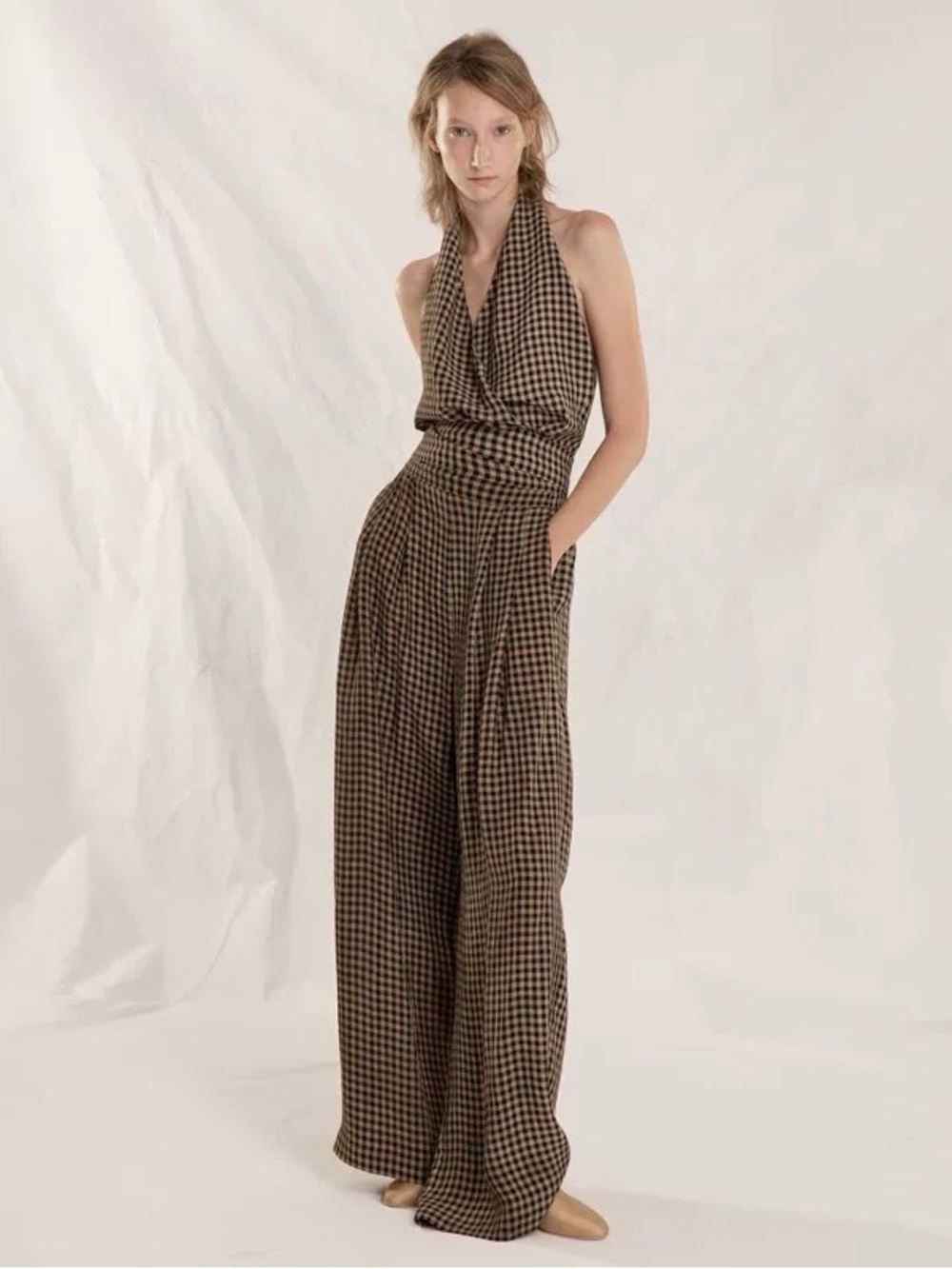 Timeless Gingham Halter Top & Wide-leg Pant Set